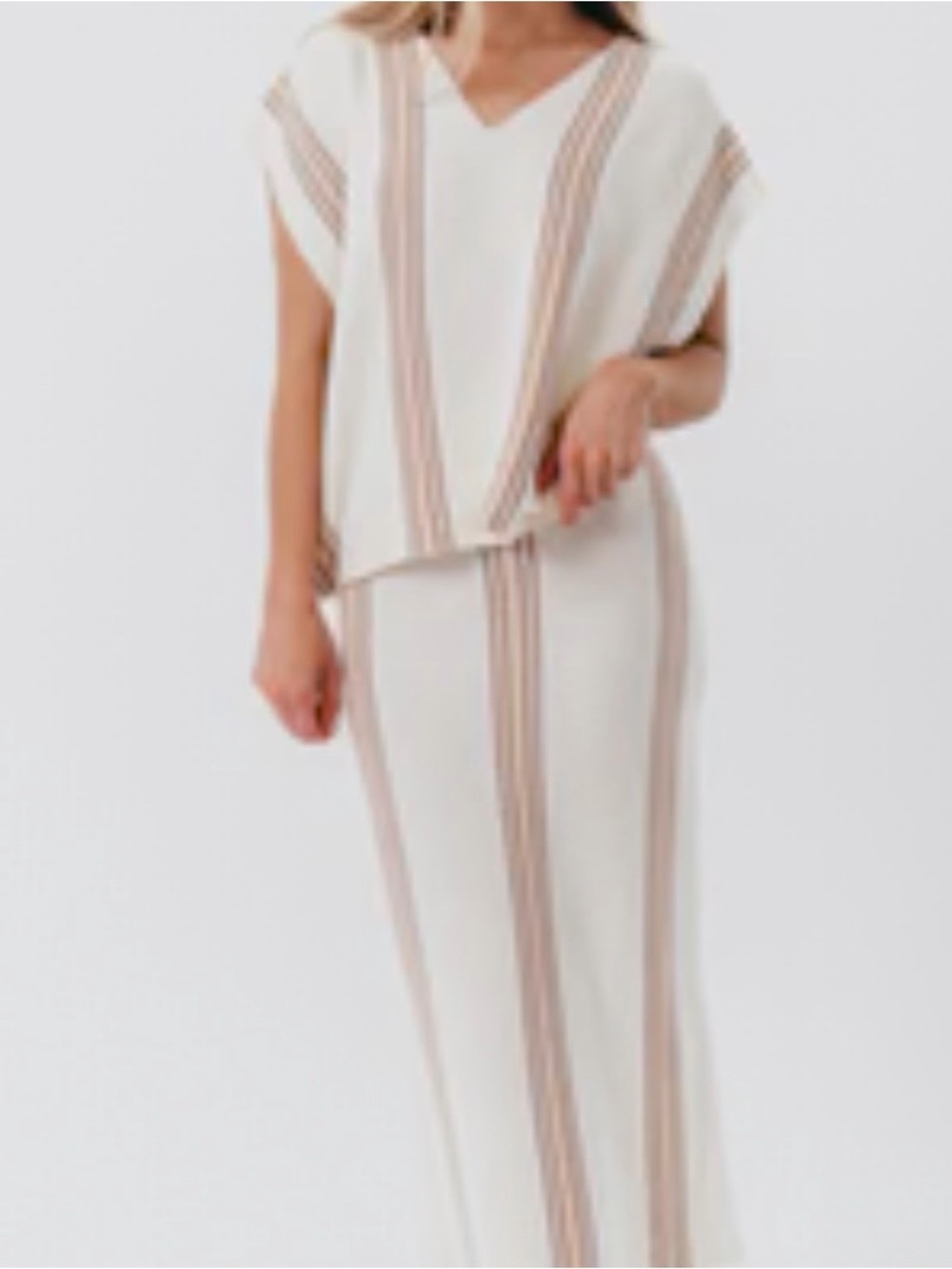 Cream Striped Knit Two-Piece Set